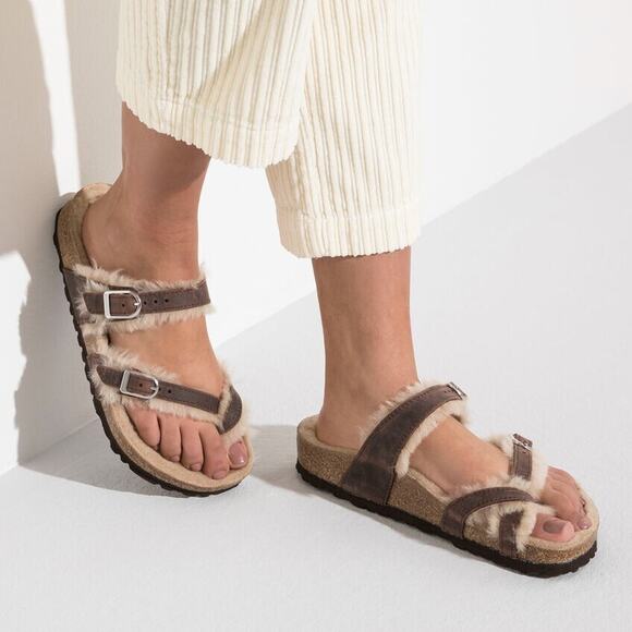 Birkenstock Mayari Shearling Oiled Leather Brown Sandals US9 EU40 1020299 - Picture 3 of 7